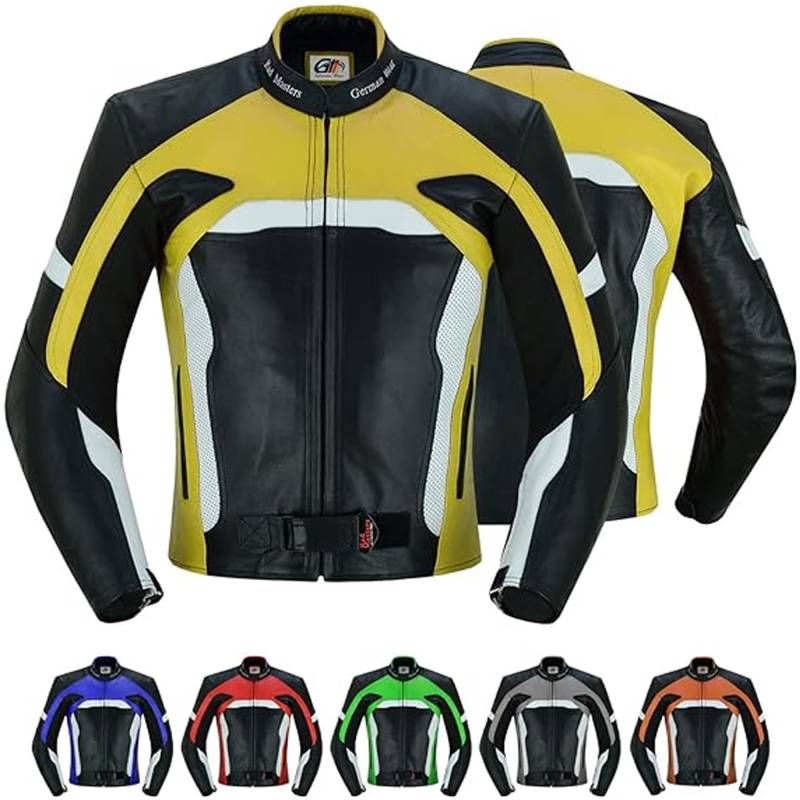 German Wear Motorradjacke Lederjacke Biker lederjacke 4x Farbauswahl, Frabe:Gelb;Größe:3XL von German Wear