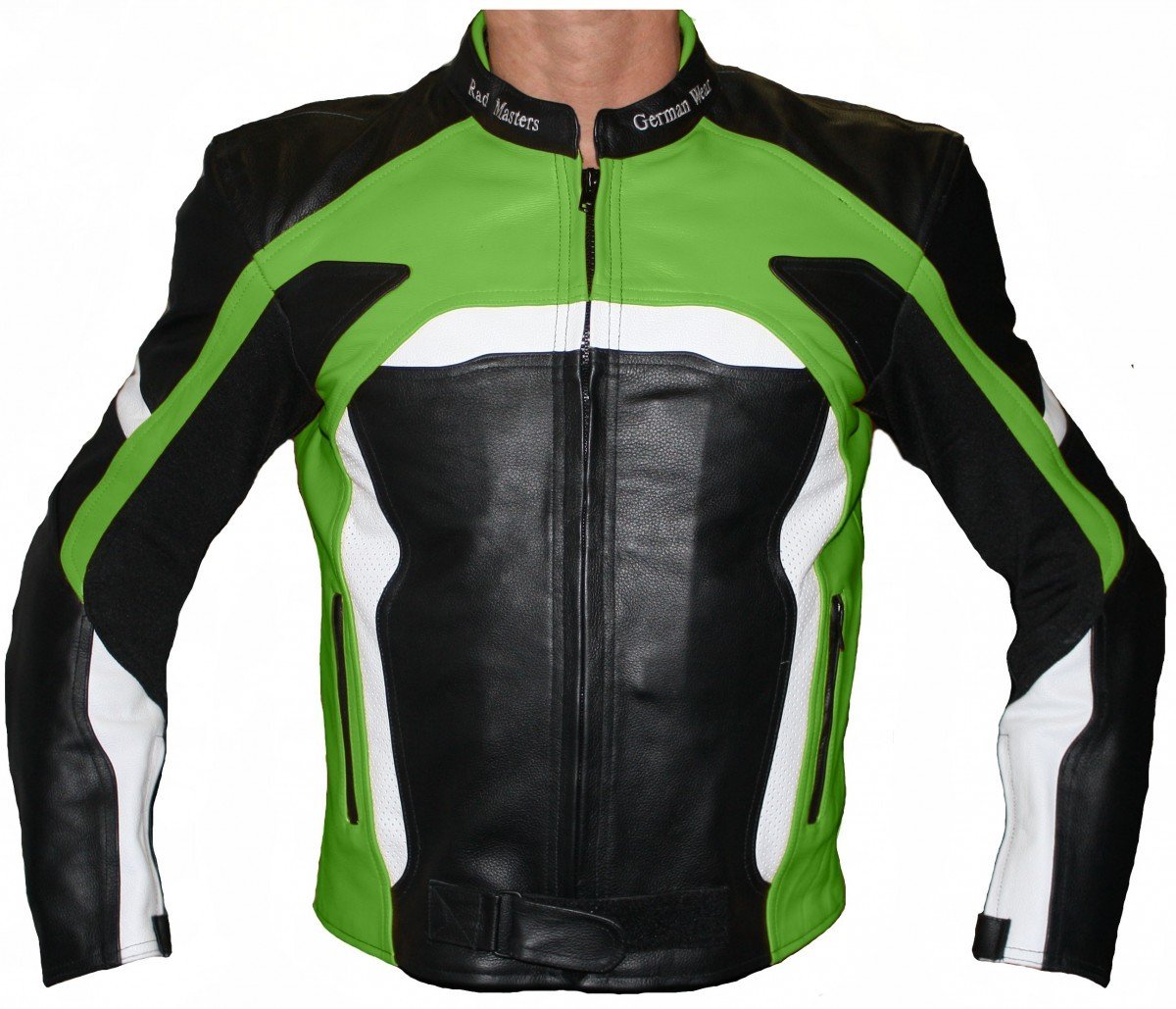 German Wear Motorradjacke Lederjacke Biker lederjacke 4x Farbauswahl, Frabe:Grün;Größe:5XL von German Wear