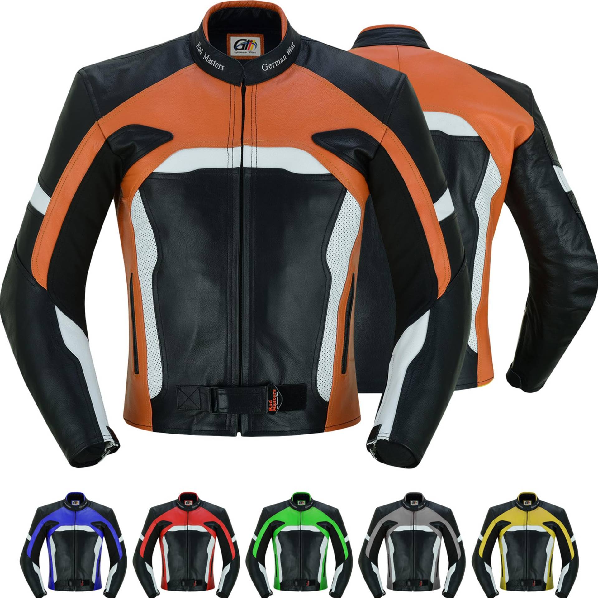 German Wear Motorradjacke Lederjacke Biker lederjacke 4x Farbauswahl, Frabe:Orange;Größe:L von German Wear