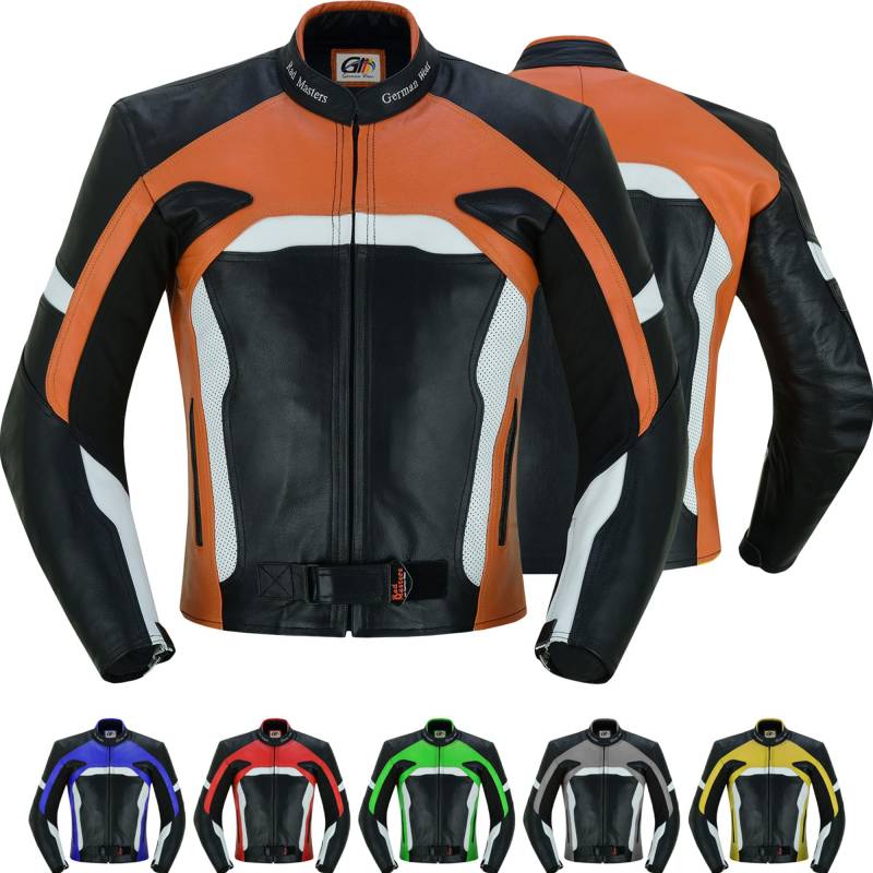 German Wear Herren Motorradjacke Lederjacke mit Protektoren, Frabe:Orange;Größe:L von German Wear