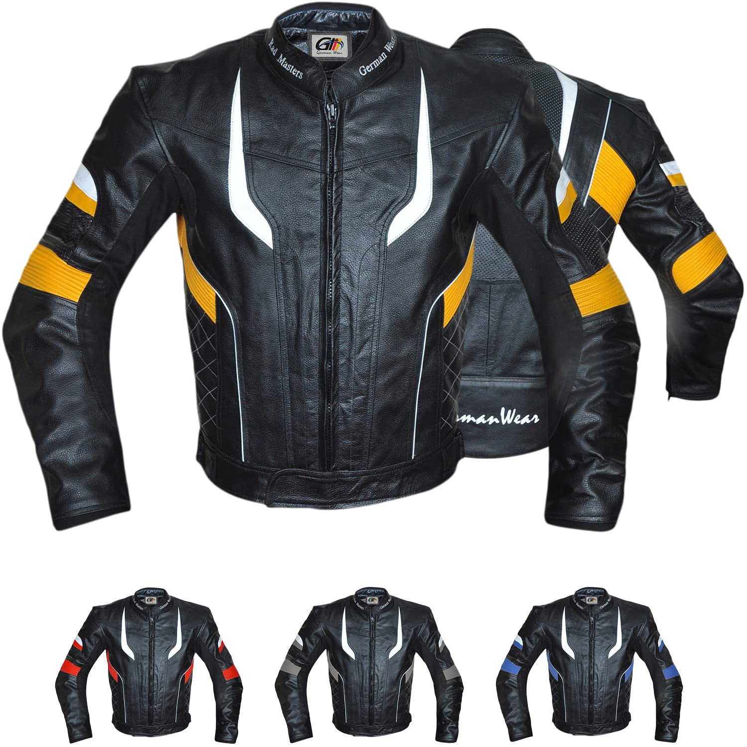 German Wear Motorradjacke Lederjacke Chopperjacke Cruiser jacke Kombijacke Rindsleder, 52/L, Gelb German Wear Motorradjacke Lederjacke Chopperjacke Cruiser jacke Kombijacke Rindsleder, 52/L, Gelb von German Wear