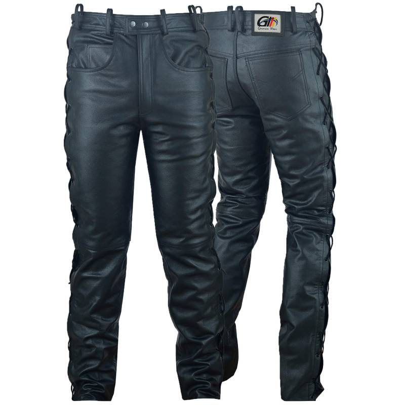 German Wear Lederhose lederjeans bikerjeans Büffelleder seitlich geschnürt Schwarz, Größe:60 von German Wear