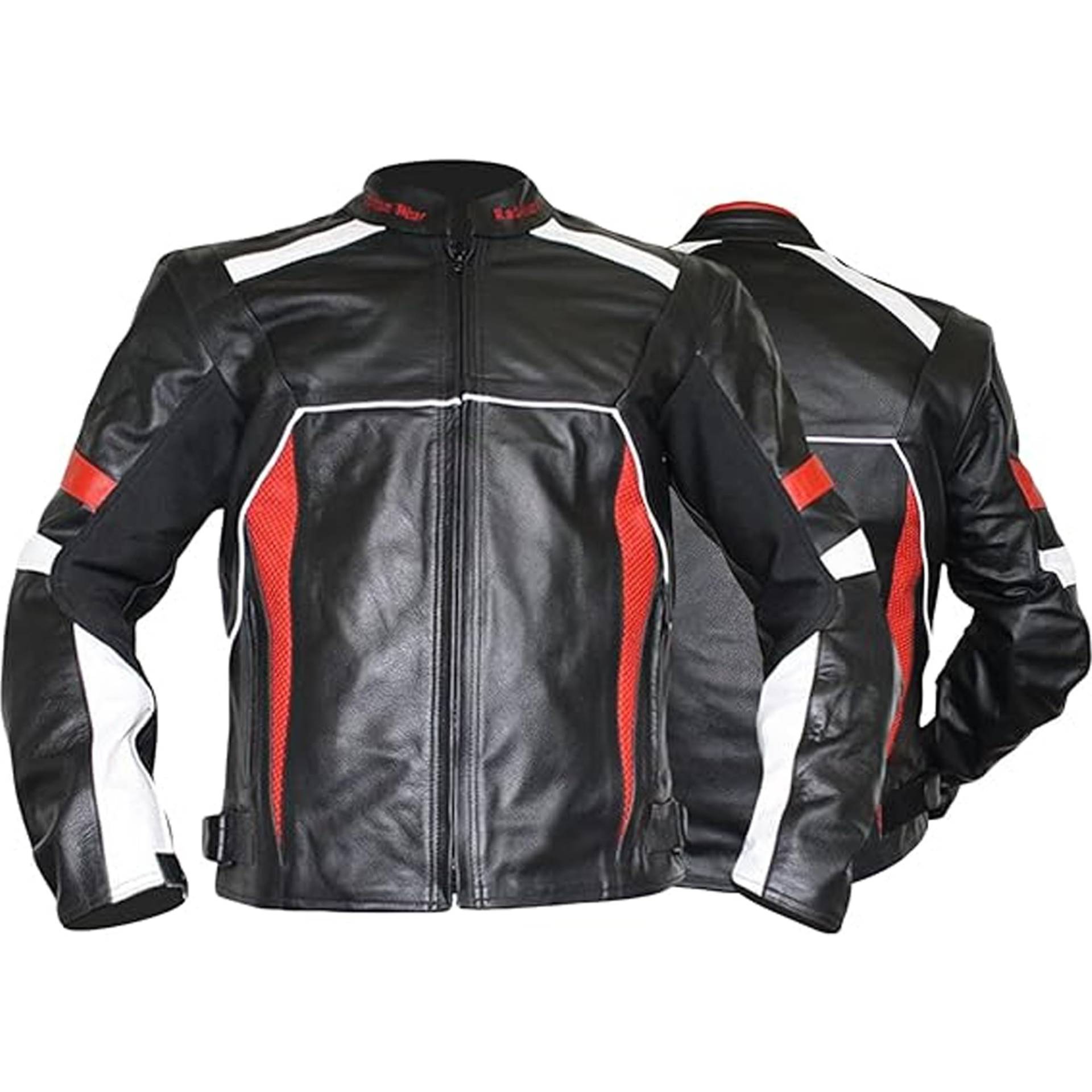 German Wear Lederjacke Motorradjacke aus Rindsleder Kombijacke, Schwarz/Rot/Weiss, 4XL von German Wear