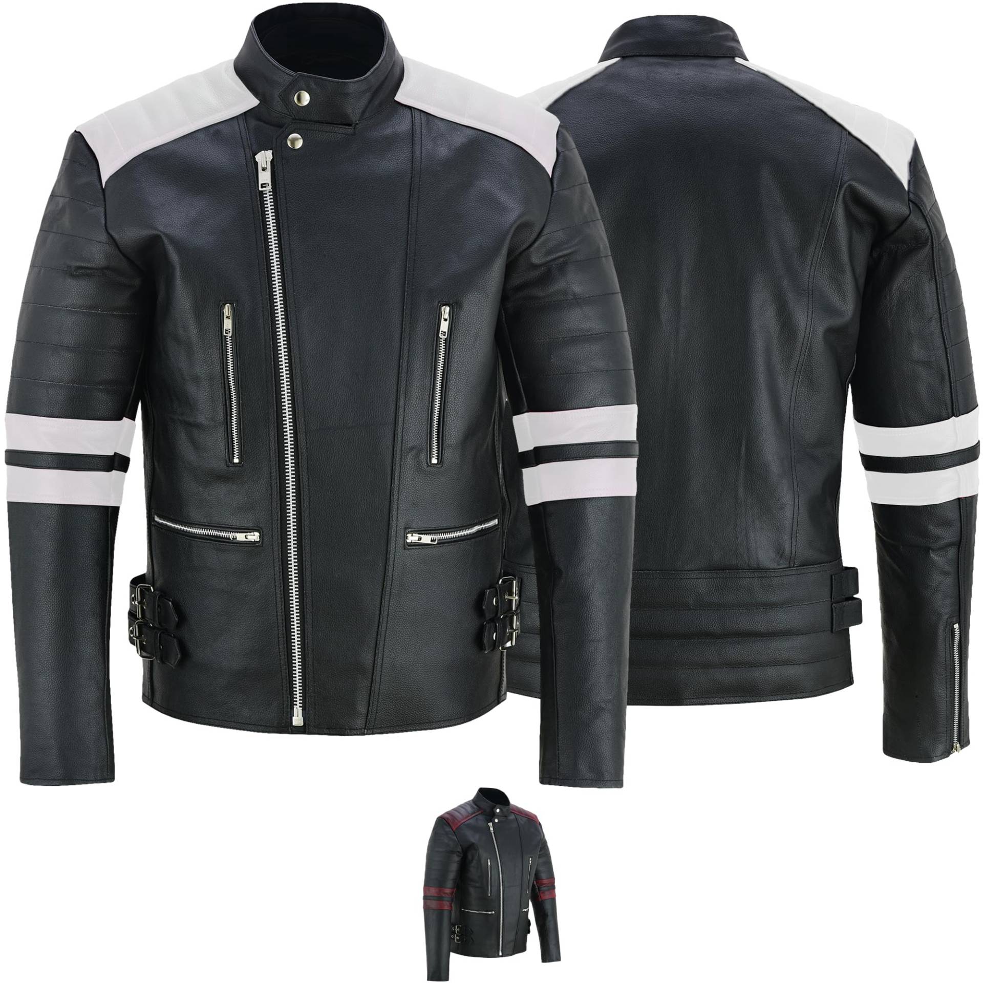 German Wear Leder Motorradjacke Oldschool Retro, Schwarz/Weiss, 58 von German Wear