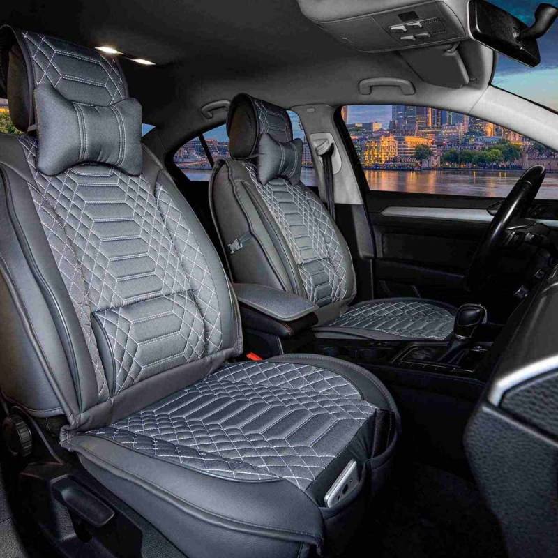Germansell Sitzbezüge kompatibel mit Volkswagen T-Cross ab 2018 in Dunkel Grau 2er Set Karomix von Germansell
