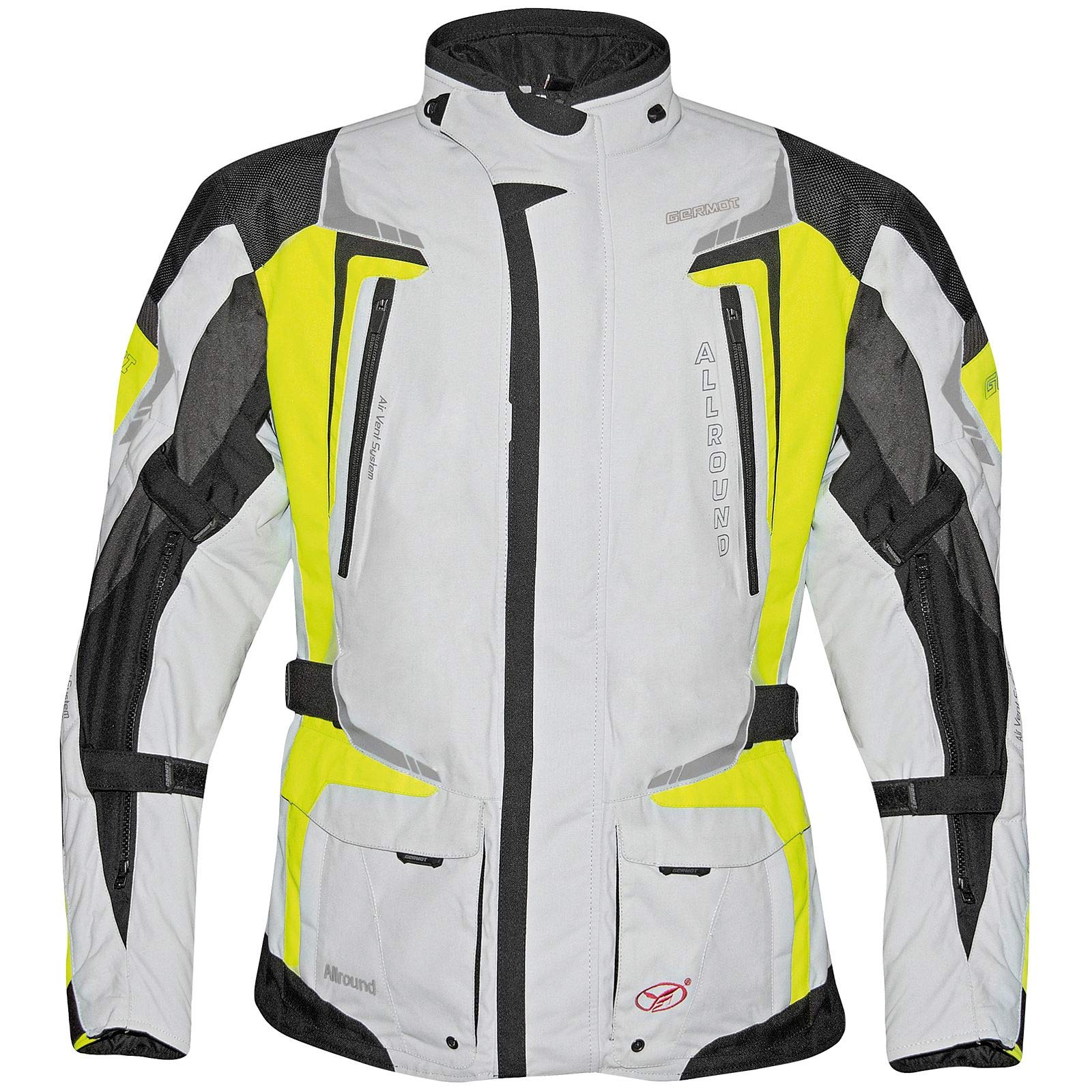 Germot Herren Motorrad-Textiljacke Allround, wind- und wasserdicht, hellgrau/gelb, 8XL Germot Herren Motorrad-Textiljacke Allround, wind- und wasserdicht, hellgrau/gelb, 8XL von Germot