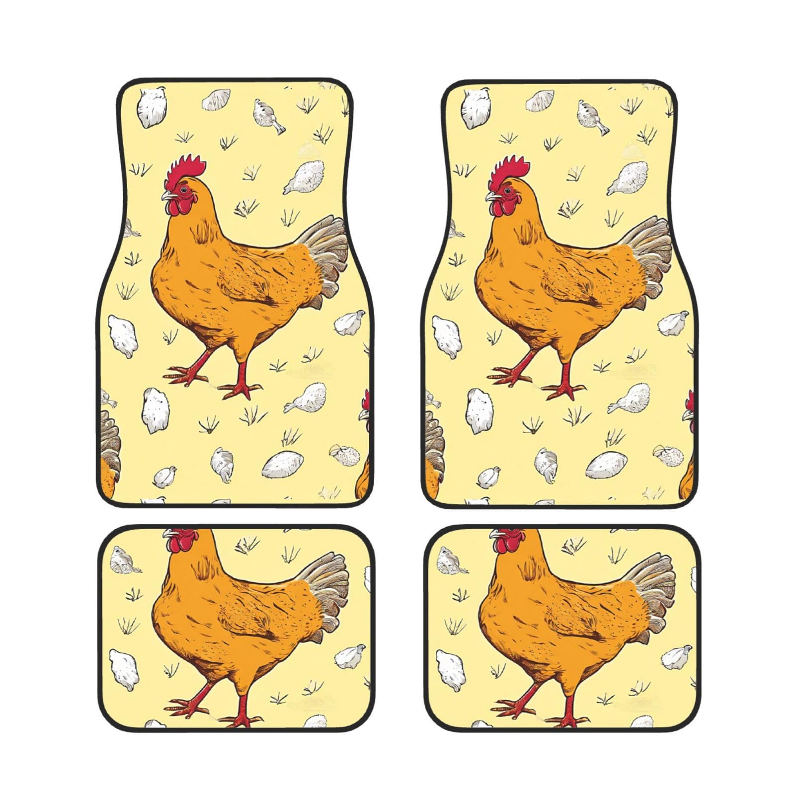 Universelle Auto-Fußmatten mit Huhn-Motiv, rutschfest, 4 Stück, vorne und hinten, passend für die meisten Autos, LKWs und SUVs Universelle Auto-Fußmatten mit Huhn-Motiv, rutschfest, 4 Stück, vorne und hinten, passend für die meisten Autos, LKWs und SUVs von Gfhwpxcnb