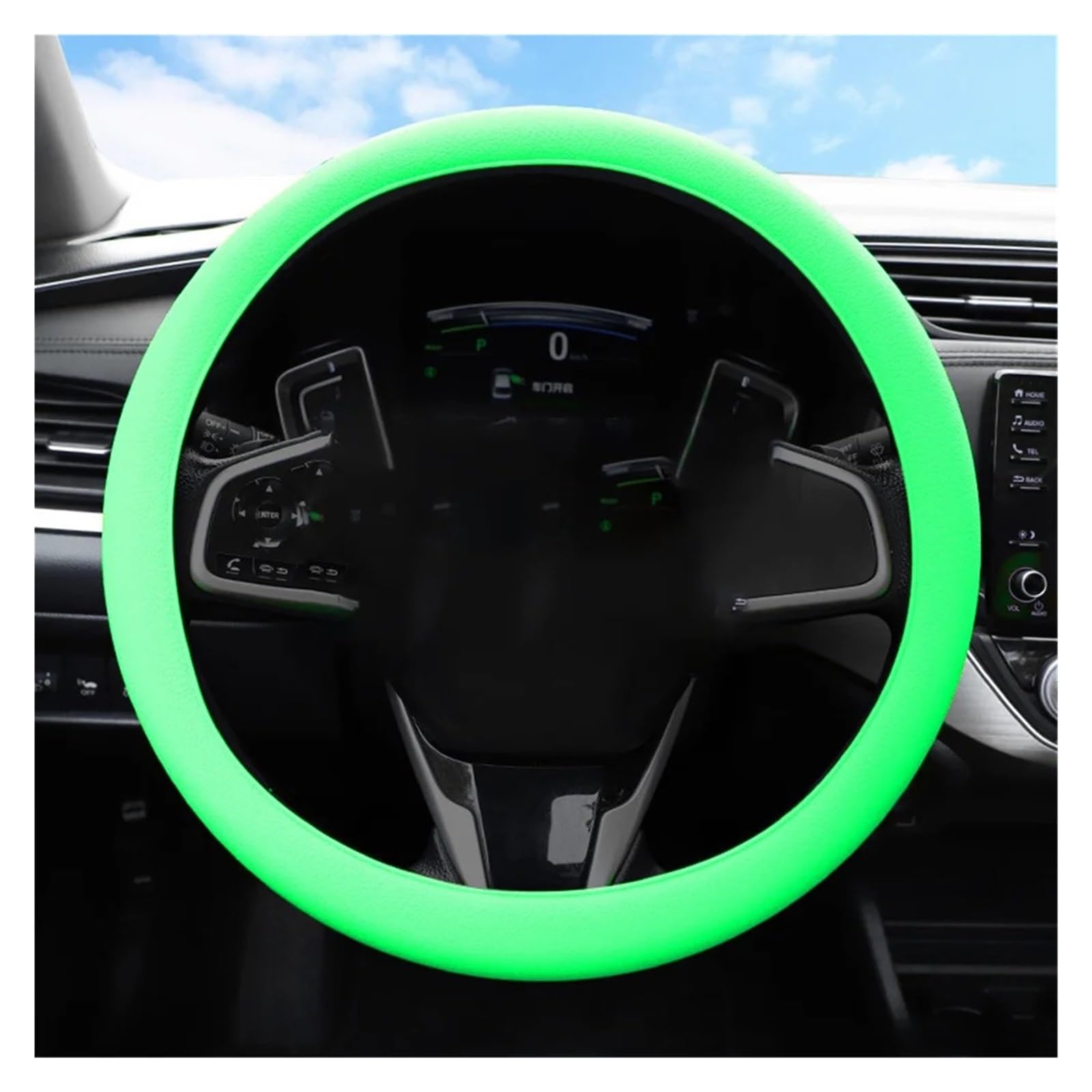 Lenkradabdeckung Auto-Silikon-Lenkradabdeckung Sommer-Anti-Rutsch-Griff Elastischer Handschuh Universelle Textur Weiche Lenkradabdeckung Auto Lenkradhüllen(Fluorescent Green) von Ggwqoops
