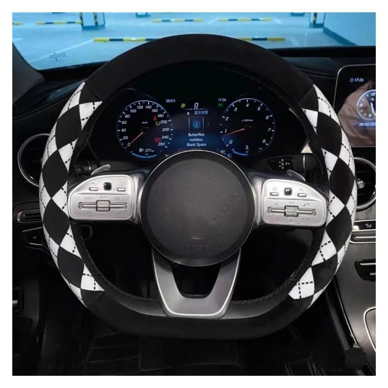 Lenkradabdeckung Winter Kurze Plüsch Auto Lenkrad Abdeckung Geeignet Frauen Warm Non-Slip Gitter Linien Runde Lenkrad Abdeckung Auto Teile Auto Lenkradhüllen(LUFX9281-4-D) von Ggwqoops