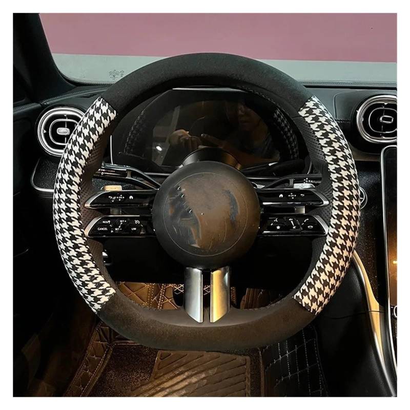 Lenkradabdeckung Winter Kurze Plüsch Auto Lenkrad Abdeckung Geeignet Frauen Warm Non-Slip Gitter Linien Runde Lenkrad Abdeckung Auto Teile Auto Lenkradhüllen(LUFX9281-6-D) von Ggwqoops