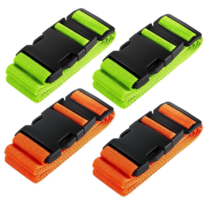 Ghope 4 Stück Koffergurt Set Inkl. 2 Namensschildern, Gepäckband besonders auffällig, rutschfest Einstellbare Kofferbänder Lang Gepäckgurt Luggage Strap Gurtband für Koffer & Gepäck Taschen von Ghope