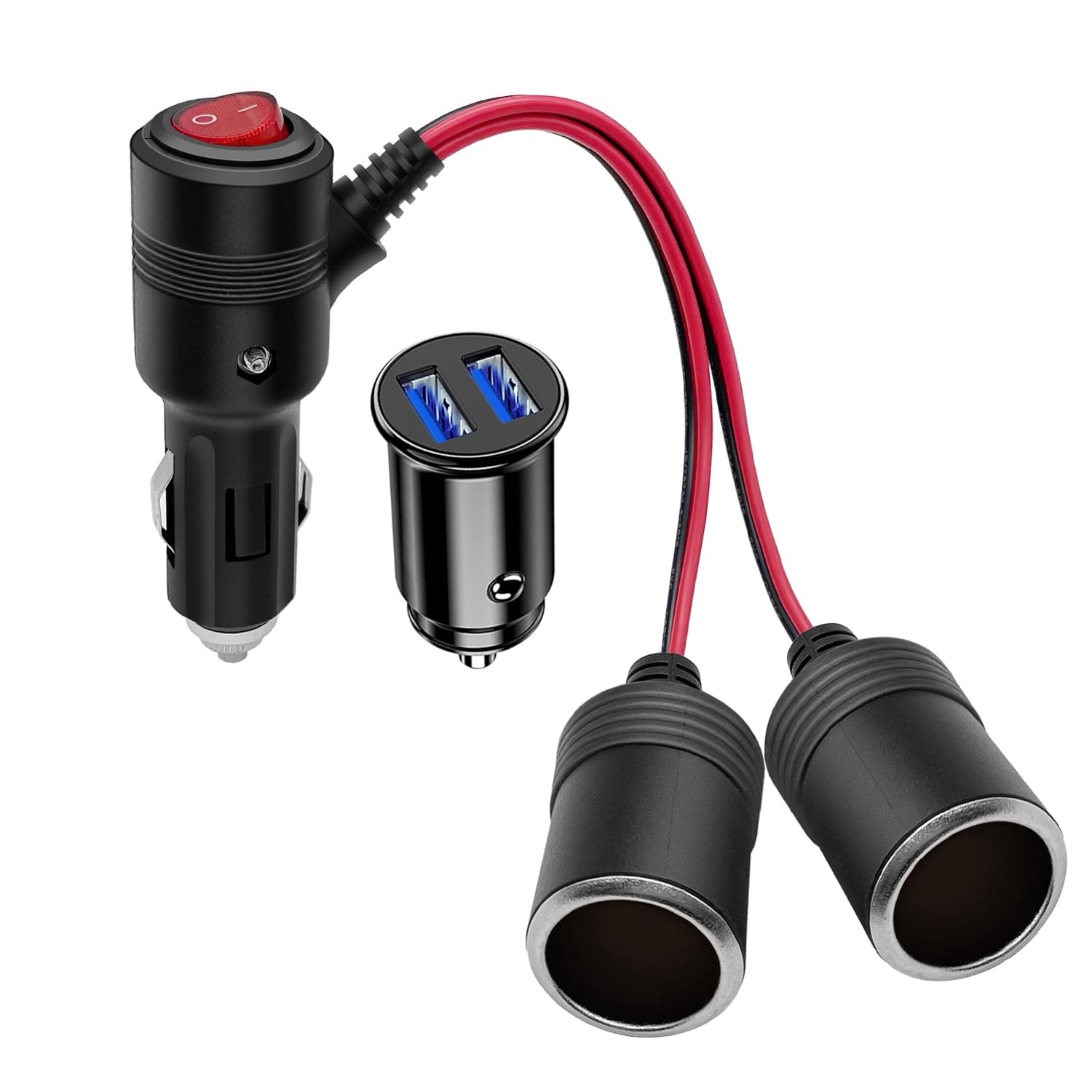 Giantdeer 12V Zigarettenanzünder Verteiler Cable, 15AWG, 1 bis 2 KFZ Auto Zigarettenanzünder Verteiler 12V mit Schalter+3.1A 12V Dual USB Mini Autoladegerät für 12V/24V Auto Motorrad LKW Giantdeer 12V Zigarettenanzünder Verteiler Cable, 15AWG, 1 bis 2 KFZ Auto Zigarettenanzünder Verteiler 12V mit Schalter+3.1A 12V Dual USB Mini Autoladegerät für 12V/24V Auto Motorrad LKW von Giantdeer