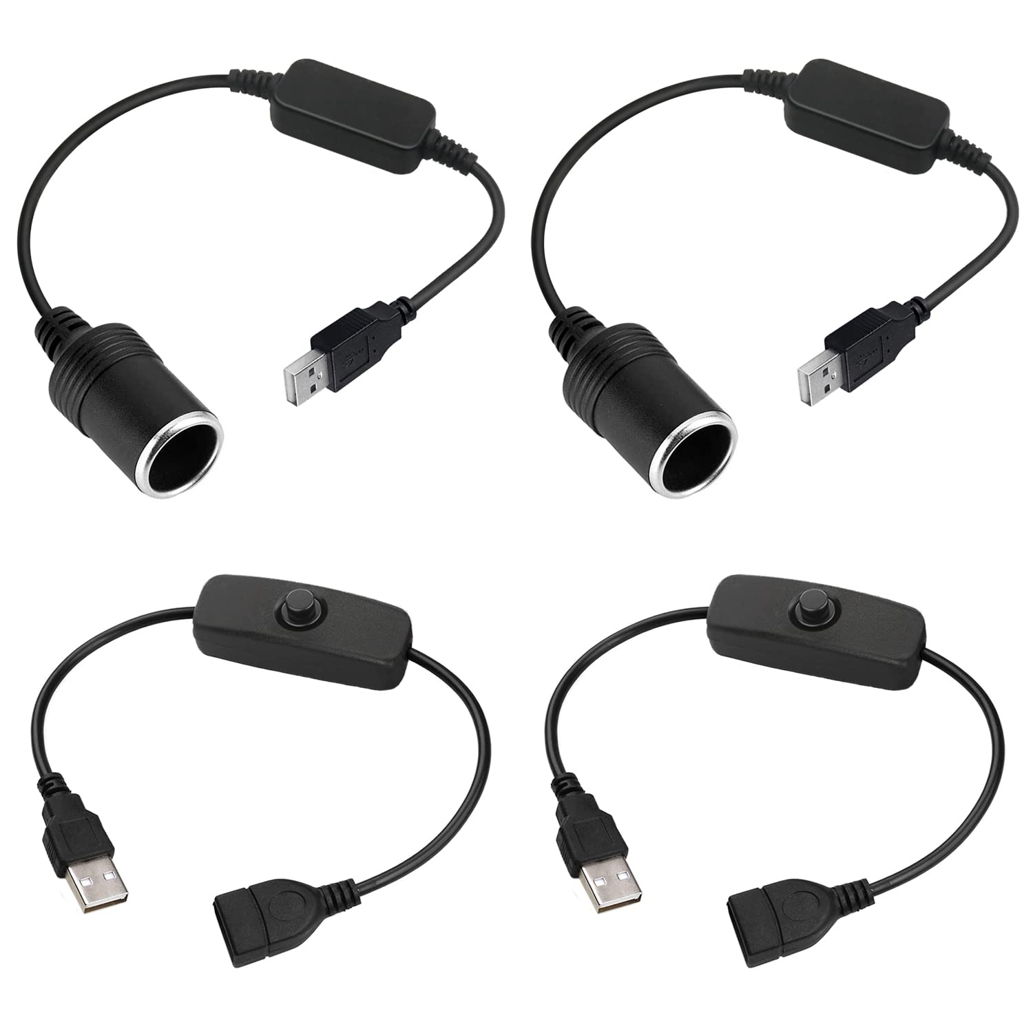 Auto USB Boost Kabel 5V zu 12V Zigarettenanzünderbuchse, 30CM USB Verlängerungskabel mit Schalter (2 Konvertierungskabel + 2 USB-Verlängerungskabel) von Giantdeer