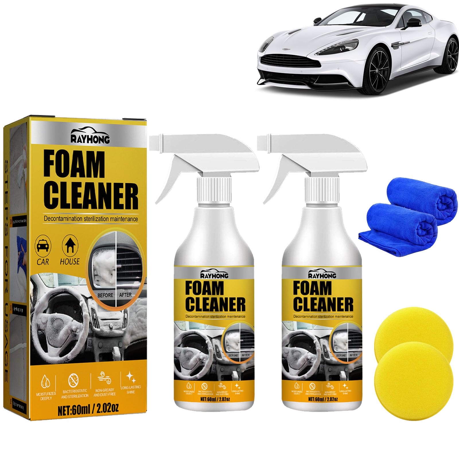 Gienslru Car Interior Foam Refinisher Cleaner, All Around Master Foam Cleaner, Multi Purpose Foam Cleaner, 2023 New Upholstery Foam Cleaner for Car (2PCS) von Gienslru