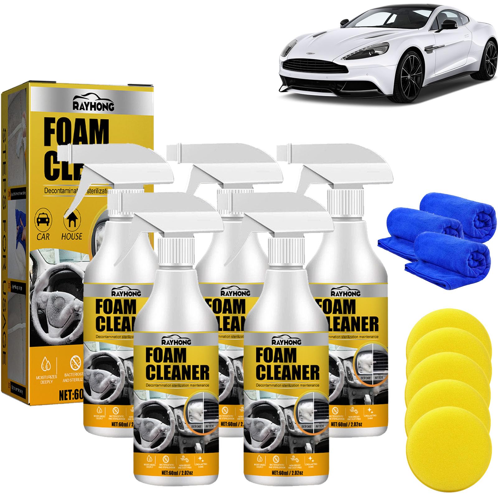 Gienslru Car Interior Foam Refinisher Cleaner, All Around Master Foam Cleaner, Multi Purpose Foam Cleaner, 2023 New Upholstery Foam Cleaner for Car (5PCS) von Gienslru