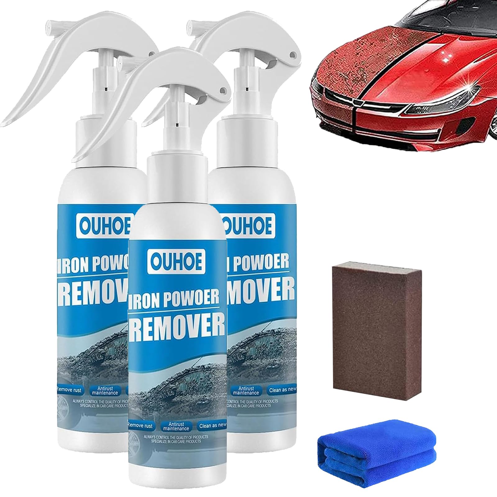 Gienslru Ouhoe Iron Powder Remover, Iron Powder Remover, Ouhoe Rust Removal Spray, Car Rust Removal Spray, for Rust from Tools, Metals, Car Parts, Etc (3pcs-100ml) von Gienslru