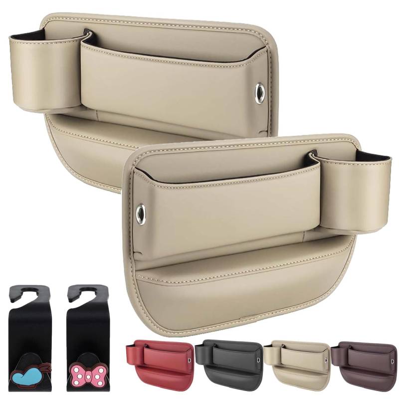 Naneug Car Leather Cup Holder Gap Bag, Leather Car Seat Storage Box with Water Cup Holder, Universal Seat Gap Organizer, Adjustable Car Seat Storage Box, For Phones Glasses Keys Cards (Beige,a pair) von Gienslru