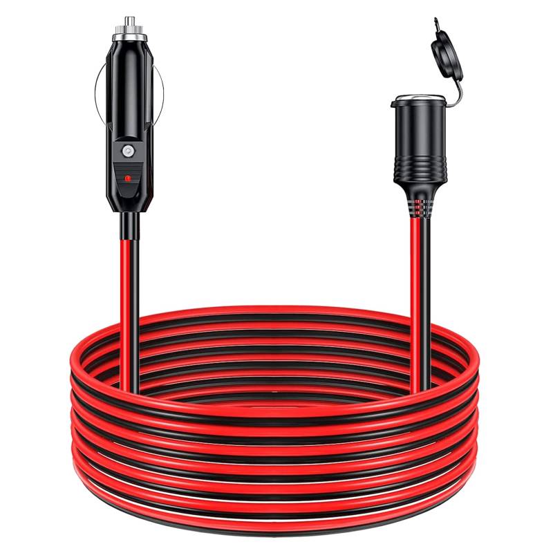 8 Meter 16AWG KFZ Verlängerungskabel für Zigarettenanzünder 12V/24V Staubdicht Auto Verlängerungskabel Zigarettenanzünder Buchse Stecker Ladegerät Adapter mit 15A Sicherung und LED Lichter von Gilbozho