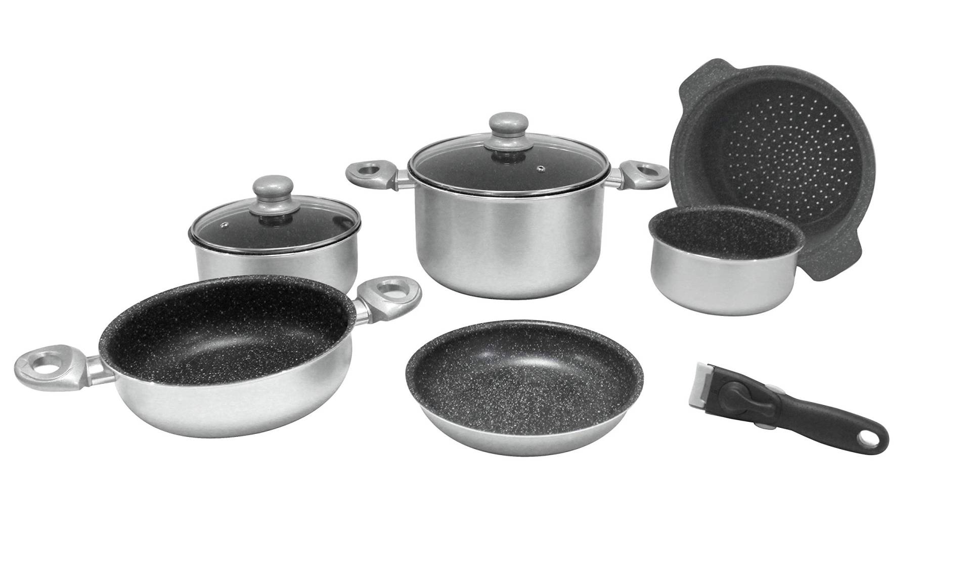 Gimex 9 TLG. Camping Kochtopfset 22cm Alu Aluminium mit Induktion Silber Metallic Gimex 9 TLG. Camping Kochtopfset 22cm Alu Aluminium mit Induktion Silber Metallic von Gimex