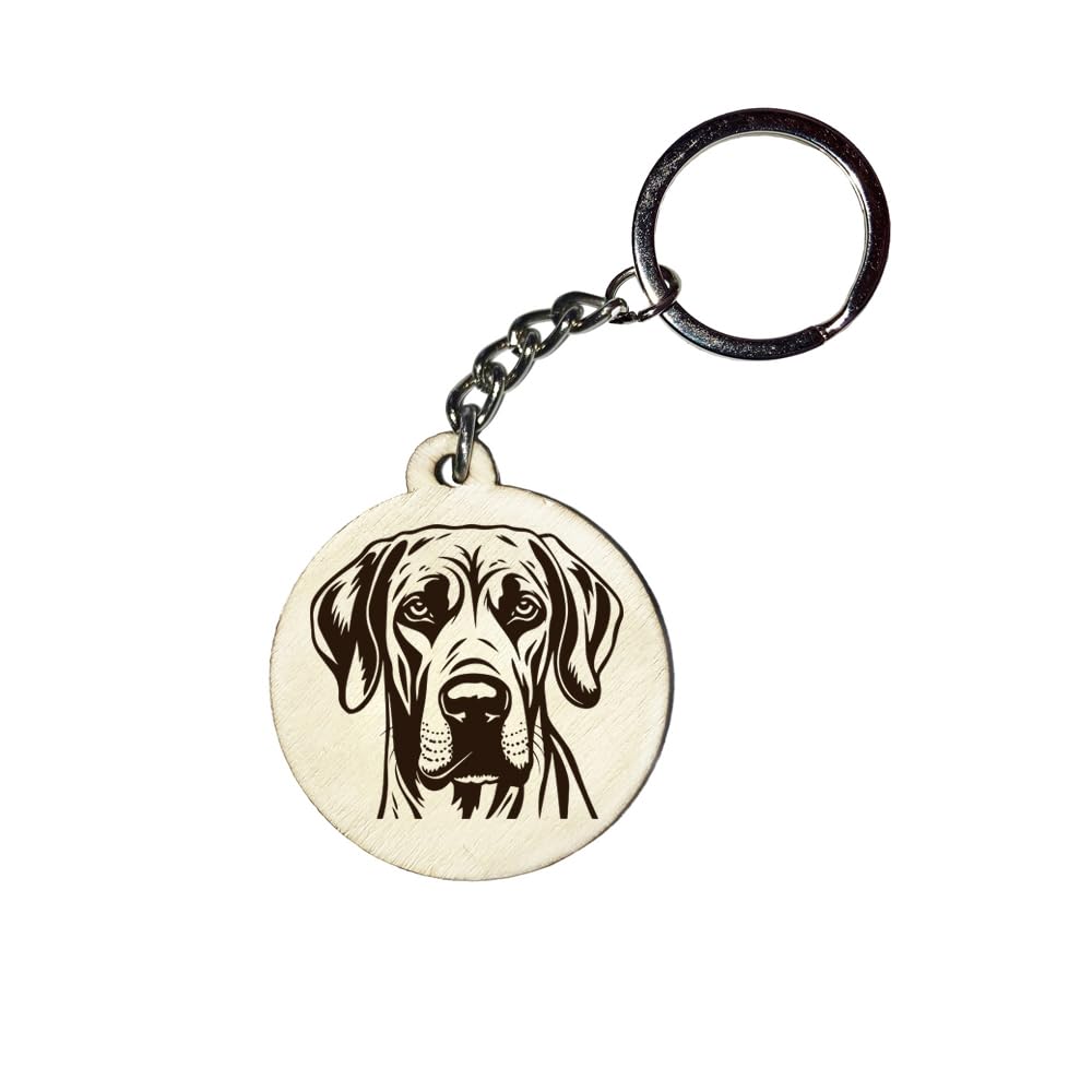 Holz Schlüsselanhänger Hundemarke Rund Ø 35mm Hunderasse Gravur Ihr Hund mit Name Wunschname Personalisiert Rhodesian Ridgeback von Girahlutions