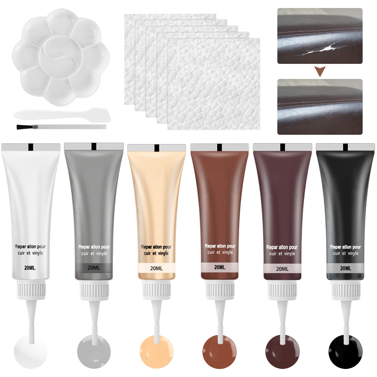 Lederreparatur Creme, 6 Farben Leder Reparatur Set, Fiussigleder Reparatur Set, Leder Restaurator, Kunstleder Reparaturset, Leder Reparatursätze, Lederreparaturset fur Autositze, Sofa, Lederjacke Lederreparatur Creme, 6 Farben Leder Reparatur Set, Fiussigleder Reparatur Set, Leder Restaurator, Kunstleder Reparaturset, Leder Reparatursätze, Lederreparaturset fur Autositze, Sofa, Lederjacke von Giugio