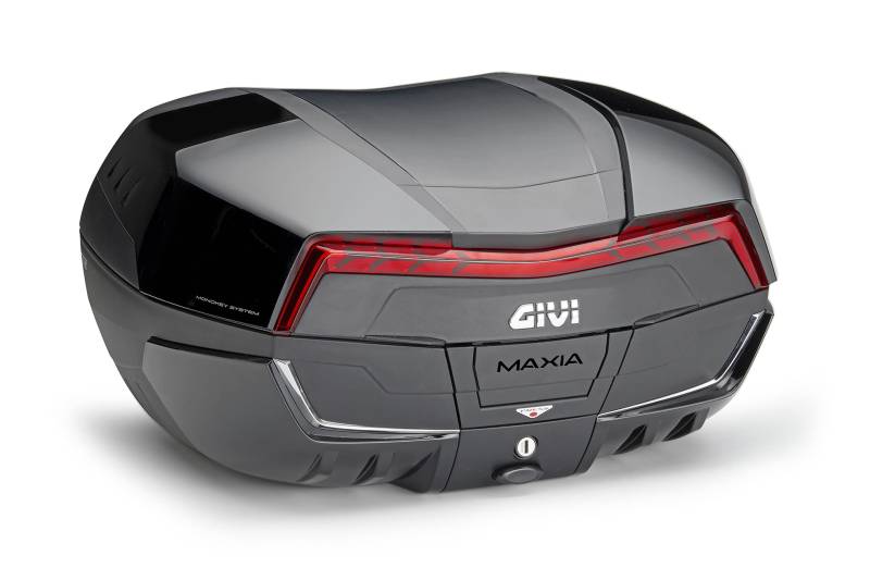 GIVI Topcase Monokey System Kofferraum V58NN MAXIA 5 für Roller Motorrad 2 Helme 58 Liter Topcase hinten schwarz mit rotem Rückstrahler und vier Abdeckungen lackiert in schwarz glänzend von Givi