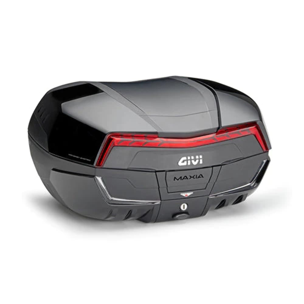 GIVI Topcase Monokey System Kofferraum V58NNB MAXIA 5 für Roller Motorrad 2 Helme 58 Liter Topcase hinten schwarz mit rotem Rückstrahler und vier Abdeckungen in Farbe Schwarz grob lackierbar von Givi