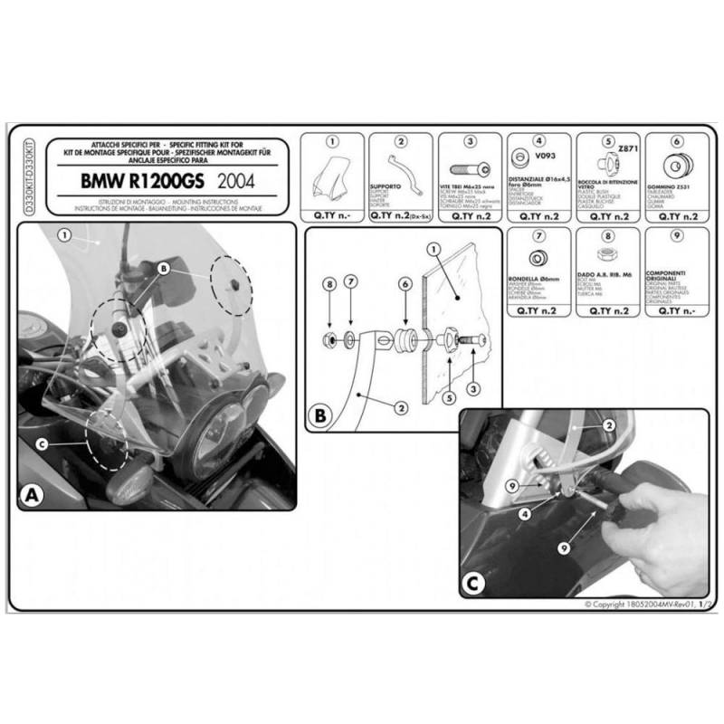 Givi D330KIT Anbausatz für Scheibe 330Dt und AF330G von Givi