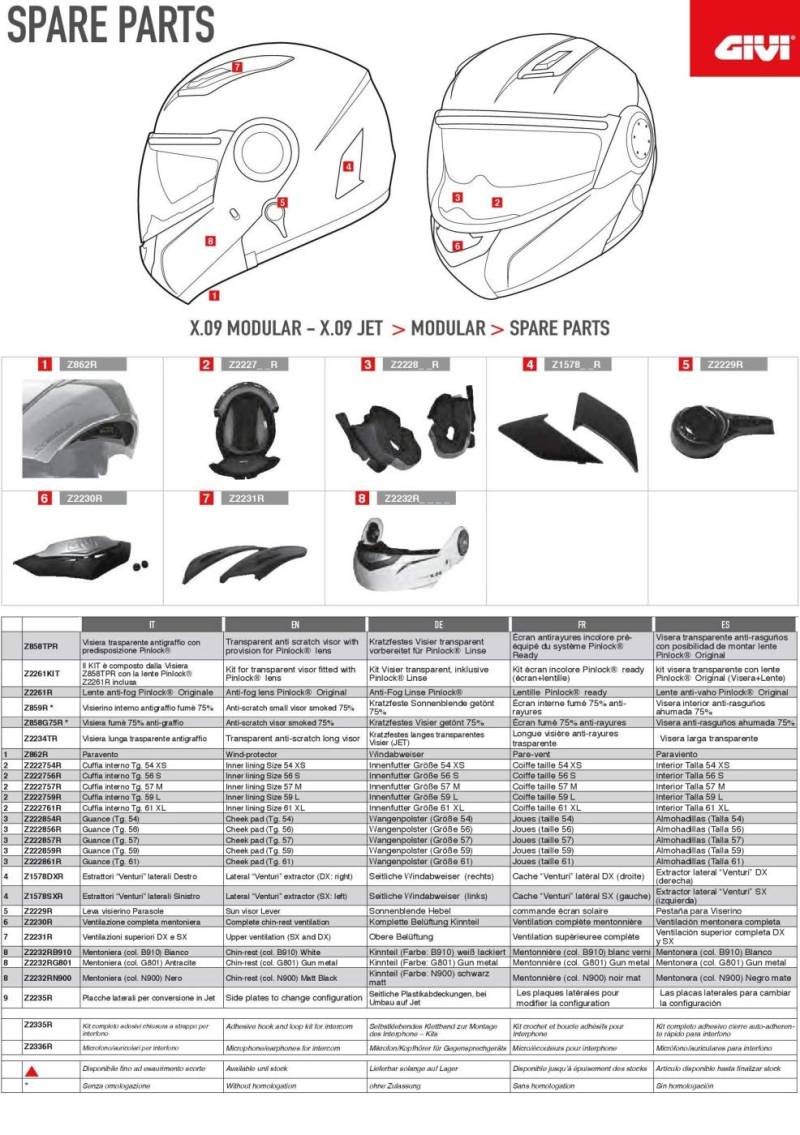 Givi Innenfutter, Schwarz, Größe 40 von Givi