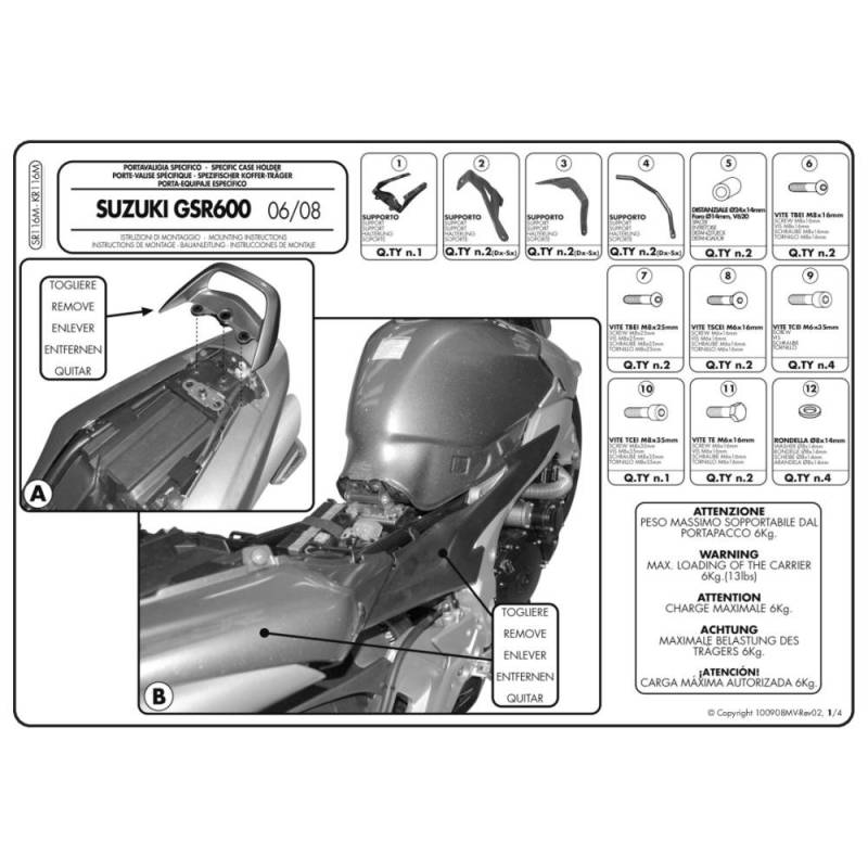 Givi SR116MGIVI Topcase-Träger für Monokey Koffer, Schwarz, Größe 40 von Givi