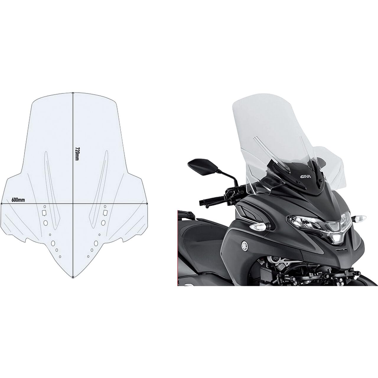 Windschild transparent, 720 mm hoch, 600 mm breit von Givi