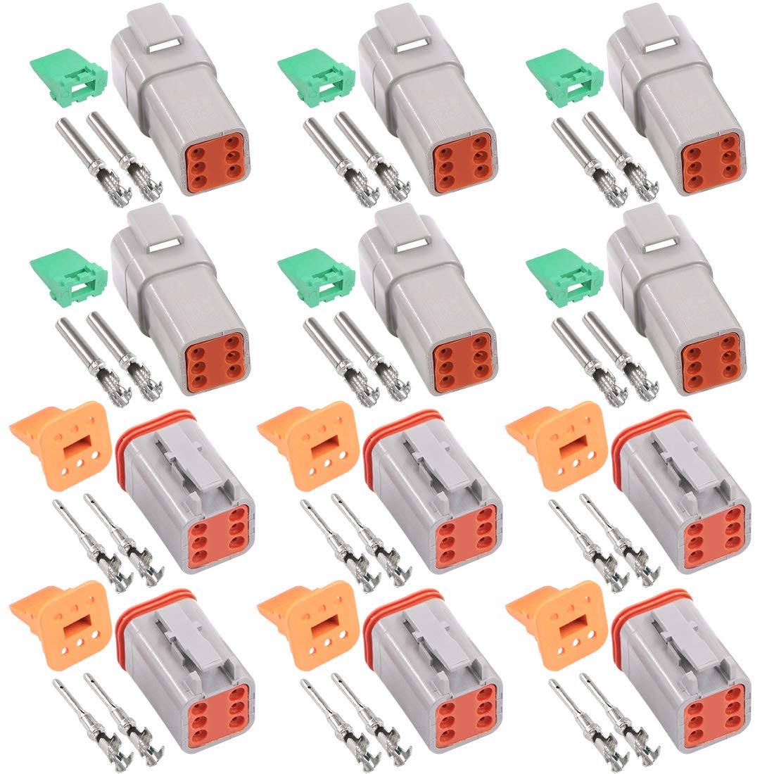 Glarks 78 Stück 6-polige, versiegelte graue Stecker und Buchse, automatische wasserdichte elektrische Kabelverbinder, Stecker 22–16 AWG-Stecker für Motorrad, Roller, Auto, LKW, Boote von Glarks