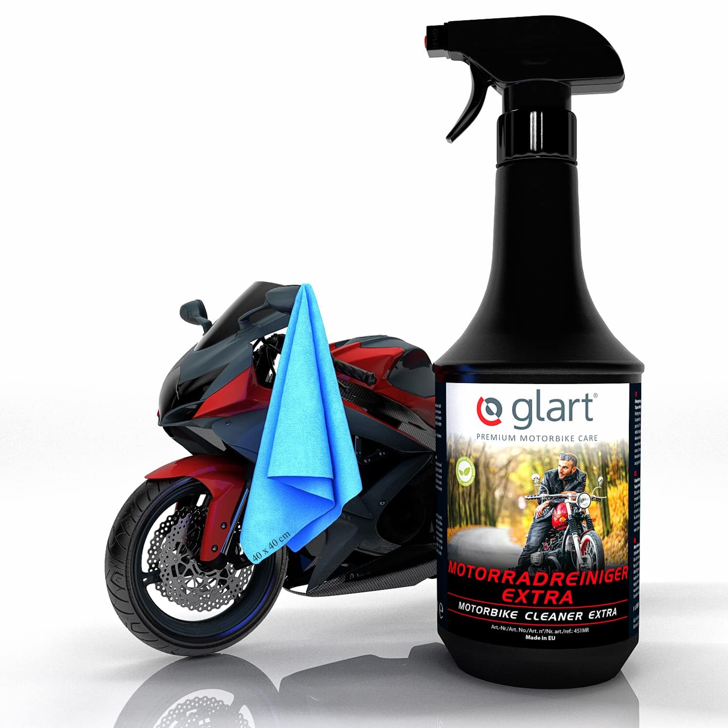 Glart 451MR Profi Motorradreiniger Komplettreiniger Motorbike Cleaner Set 1.000 ml incl. Mikrofasertuch 40x40 cm säurefreie Reinigung und Pflege für Motorrad Roller von Glart