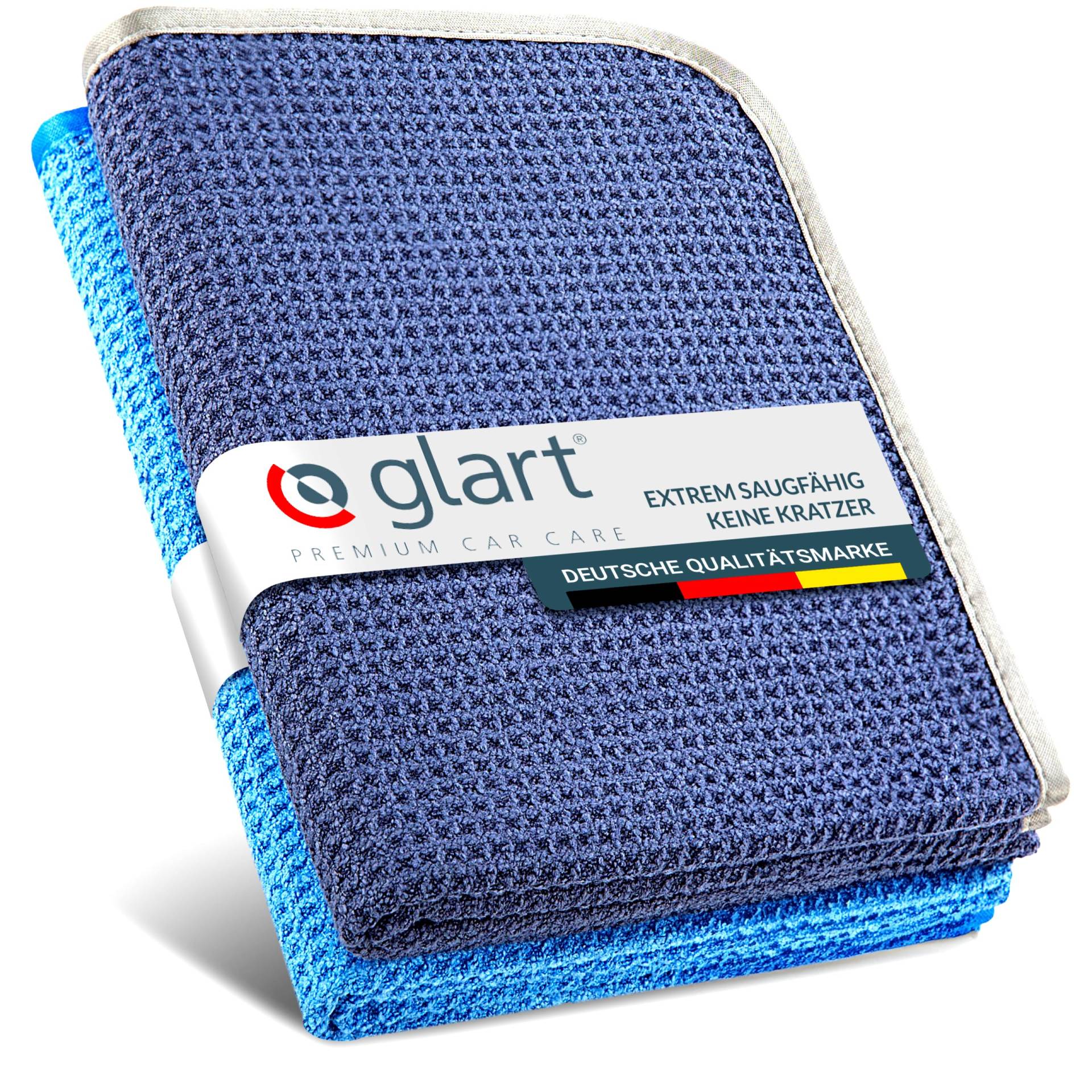 Glart 47TB 2er Set Auto Microfasertuch Trockentücher für Autopflege, Autolack, Motorrad, Küche, Geschirr - Mikrofasertuch Waffel Trockentuch - 70x40 cm blau, Mikrofasertücher auch für Fensterputzer von Glart