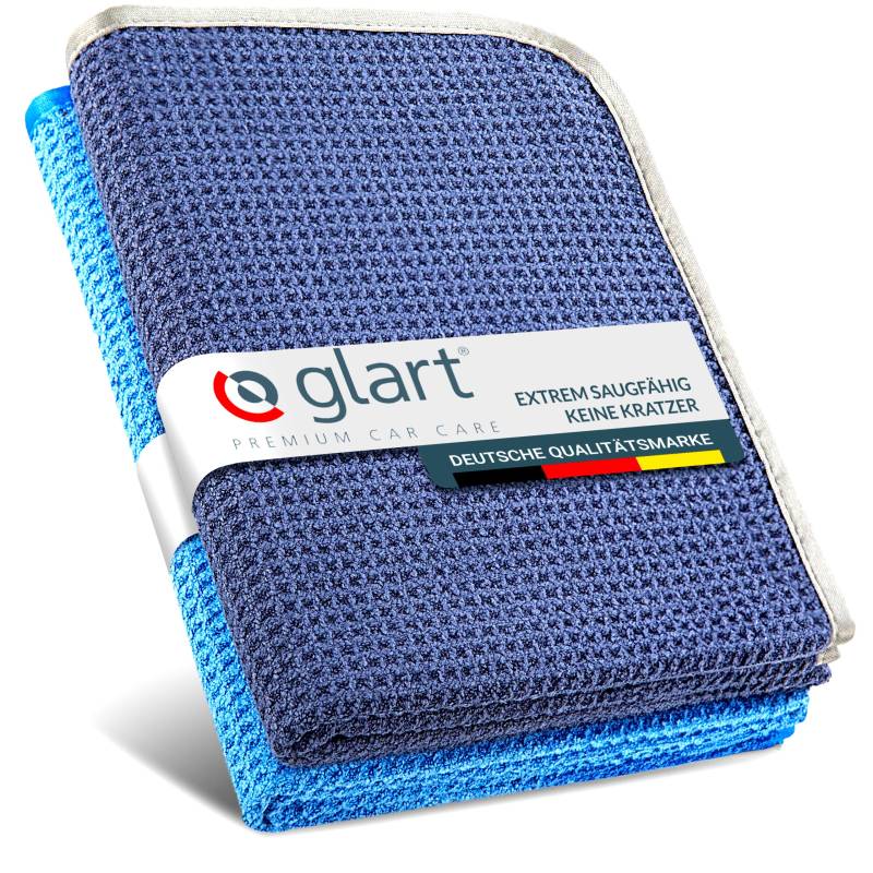 Glart 47TB 2er Set Auto Microfasertuch Trockentücher für Autopflege, Autolack, Motorrad, Küche, Geschirr - Mikrofasertuch Waffel Trockentuch - 70x40 cm blau, Mikrofasertücher auch für Fensterputzer von Glart