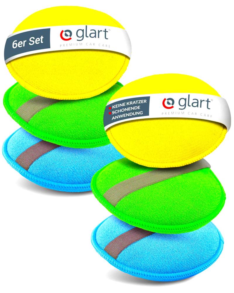 Glart Mikrofaser Polierschwamm Auto - 6er Set - Premium Applikator Pads für Wachse, Polituren, Lackreiniger & Lackversiegelung - 130x25 mm Handpolierschwamm Auto - Kratzfreie & schonende Anwendung von Glart