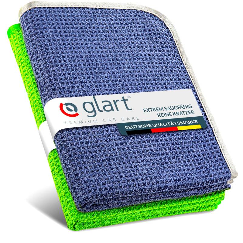 Glart Auto Trockentuch Waffeltuch - 2er Set - Premium Mikrofasertücher Auto extra saugstark - 70x40cm - Kratzfreies Trocknen vor Autopolitur & nach Felgenbürste - Mikrofaser Trockentuch – Grün von Glart