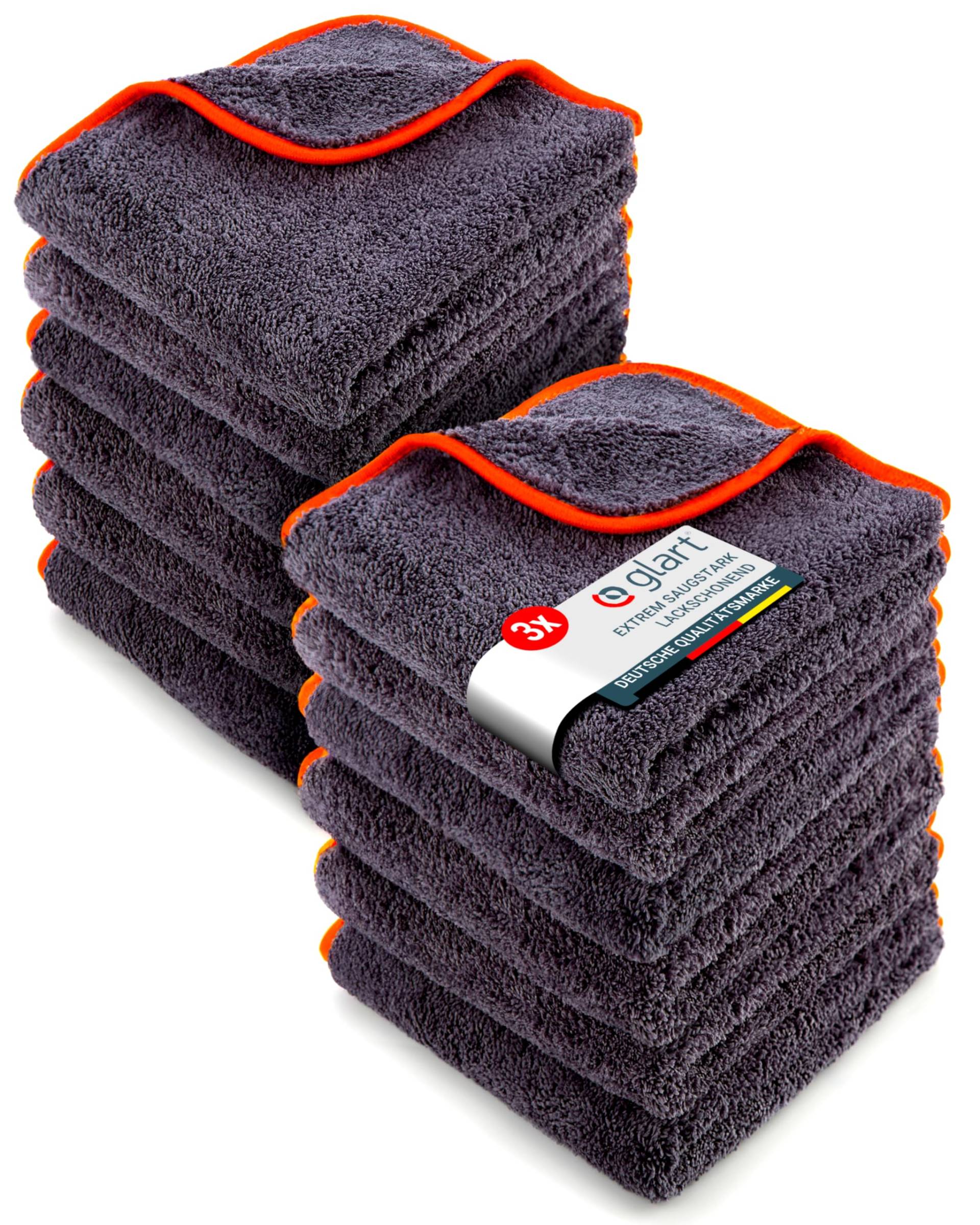 Glart 443TPO Premium Flausch 12er Set Auto Mikrofasertücher mit 600 GSM, Microfasertuch saugstark und ultra weiche fusselfreie Autopflege Poliertücher Waschset f. Pkw und Motorrad 40 x 40 cm orange, 443TPO4 als 4er Pack, Anthrazit/Orange Glart 443TPO Premium Flausch 12er Set Auto Mikrofasertücher mit 600 GSM, Microfasertuch saugstark und ultra weiche fusselfreie Autopflege Poliertücher Waschset f. Pkw und Motorrad 40 x 40 cm orange, 443TPO4 als 4er Pack, Anthrazit/Orange von Glart