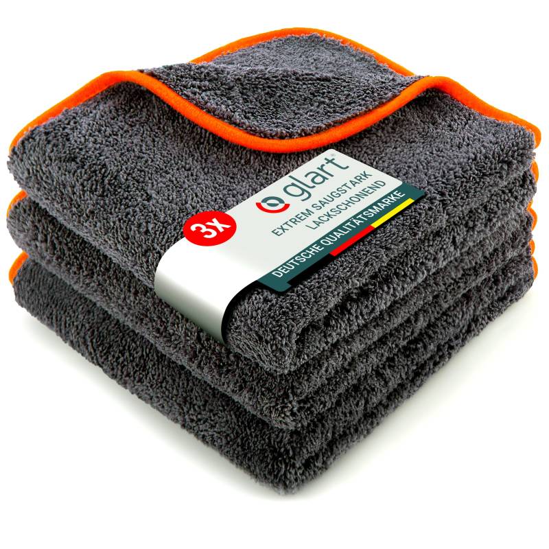 Glart Mikrofasertücher Auto 3er Set, Poliertuch Auto saugstark & weich, 40x40cm, Microfasertuch Autopflege, Auto Mikrofasertuch & Trockentuch Auto polieren - Mikrofaser Trockentuch Poliertücher orange von Glart
