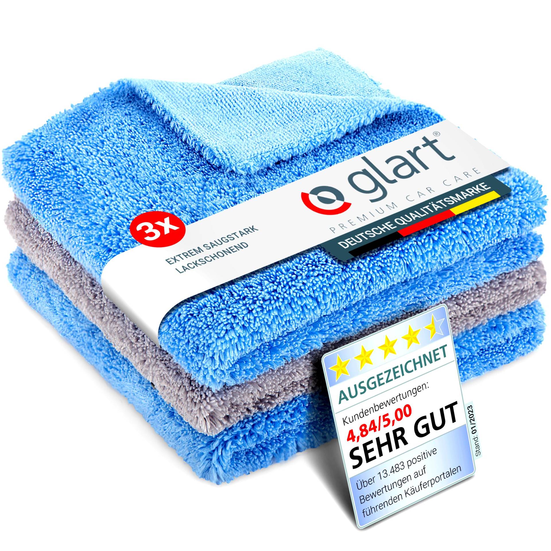Glart Poliertuch Trockentuch - 3er Set - Premium Mikrofasertücher für Professionelle Auto-Lackpflege - 40x40cm zum Kratzfreien Trocknen & Polieren - Mikrofaser Glart Poliertuch Trockentuch - 3er Set - Premium Mikrofasertücher für Professionelle Auto-Lackpflege - 40x40cm zum Kratzfreien Trocknen & Polieren - Mikrofaser von Glart