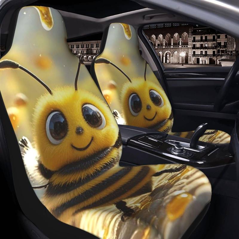 GlbnSHeric Autositzbezug, 2 Stück, Sitzbezüge für Auto, Vordersitzschutz, niedliche Bienen, Honig, Sitzmatte mit elastischem Band, Sitzschutz, Autozubehör, 2 Stück von GlbnSHeric
