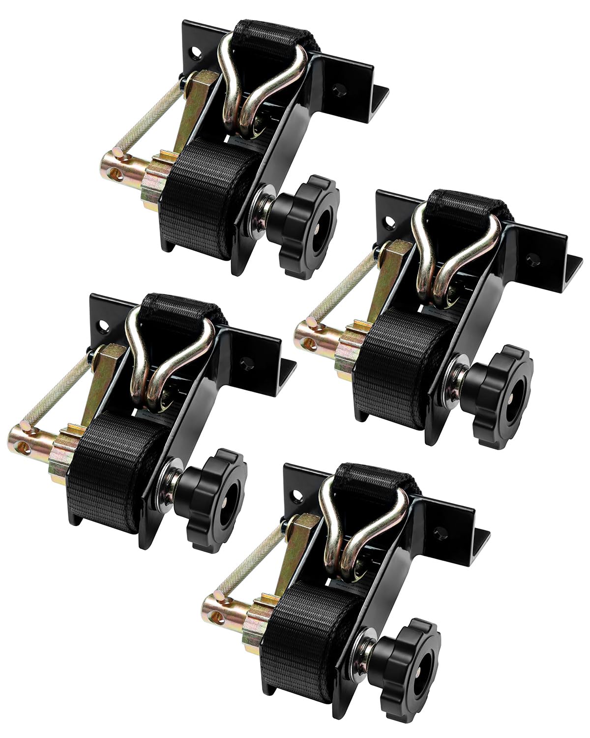 Leitergestell-Ratschengurte mit J-Haken (4 Stück), 3,6 cm, schwarze Vierkantrohrhalterung, 3,8 cm breit x 2,1 m lang, schwarz, einziehbare Ratschen-Spanngurte, Dachträger, 227 kg Traglast, robuste von Gledewen
