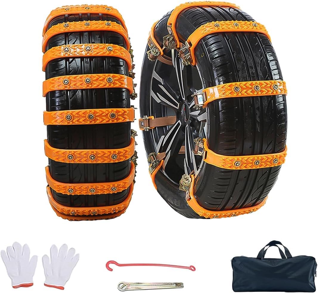 Schneeketten, Auto Schneekette für Reifen, 8 Stück Universal Winter Reifenketten 165-255mm, Anti Rutsch Autokette mit Handschuhen, Verstellbares Rutschfeste Ketten für Auto, LKW, SUV Schneeketten, Auto Schneekette für Reifen, 8 Stück Universal Winter Reifenketten 165-255mm, Anti Rutsch Autokette mit Handschuhen, Verstellbares Rutschfeste Ketten für Auto, LKW, SUV von Glorytame