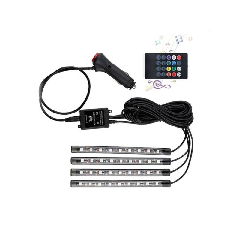 Glowster wasserdichte LED-Innenausstattung mit RGB-Lichtern, 4,5 W und 4 Streifen à 0,225 m. Inklusive USB-Ladegerät für einfache und schnelle Installation. Beleuchten Sie Ihr Auto mit Stil und von Glowster