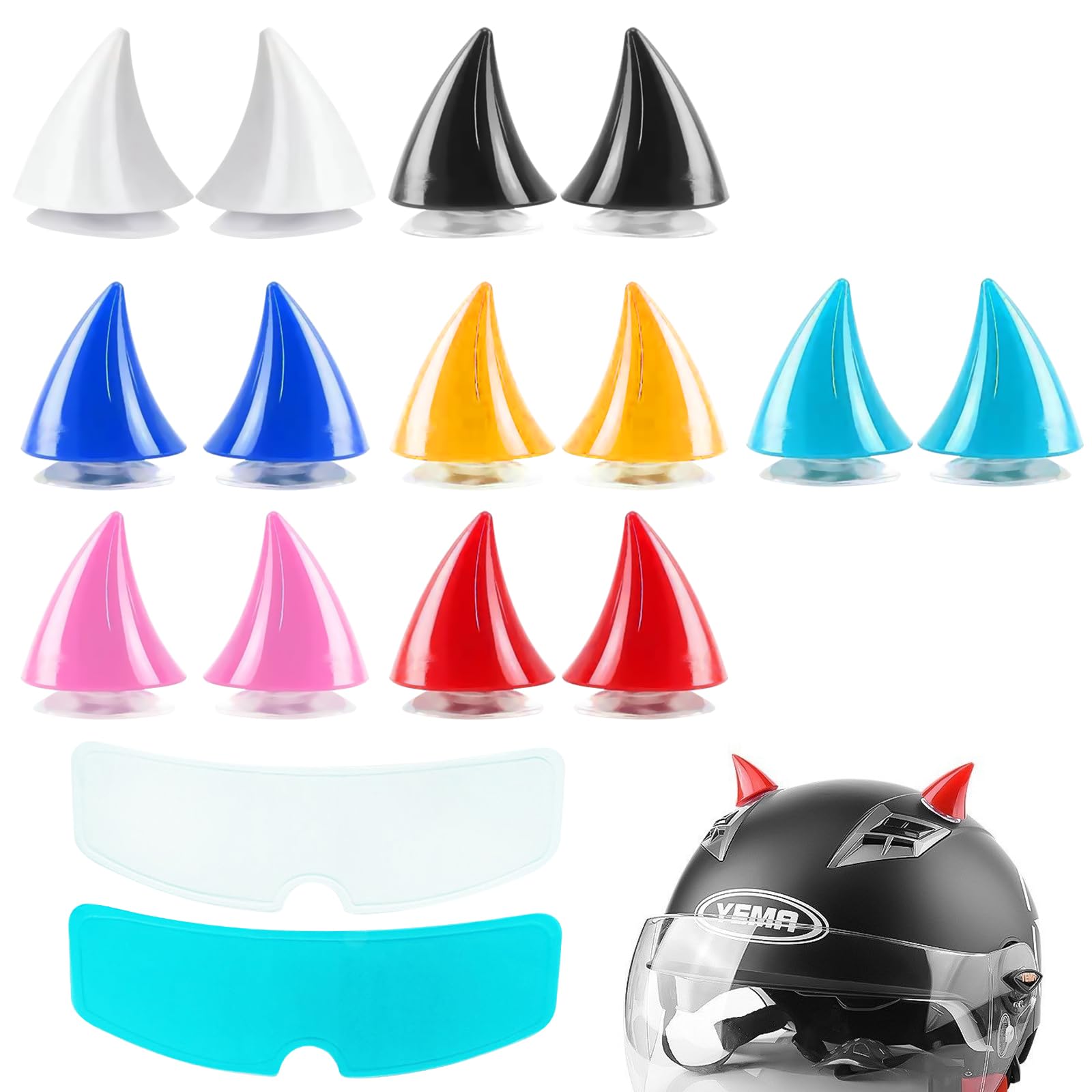 GmwyCzV 14 Stück Motorradhelm Devil Demon Horn, Motorradhelm Teufelshorn mit Saugnapf, 7 Farbtöne Motorrad Helm Hörner Eckdekoration, mit 2 Motorradhelm-Regenfolien, für Erwachsene Helm-Dekoration GmwyCzV 14 Stück Motorradhelm Devil Demon Horn, Motorradhelm Teufelshorn mit Saugnapf, 7 Farbtöne Motorrad Helm Hörner Eckdekoration, mit 2 Motorradhelm-Regenfolien, für Erwachsene Helm-Dekoration von GmwyCzV