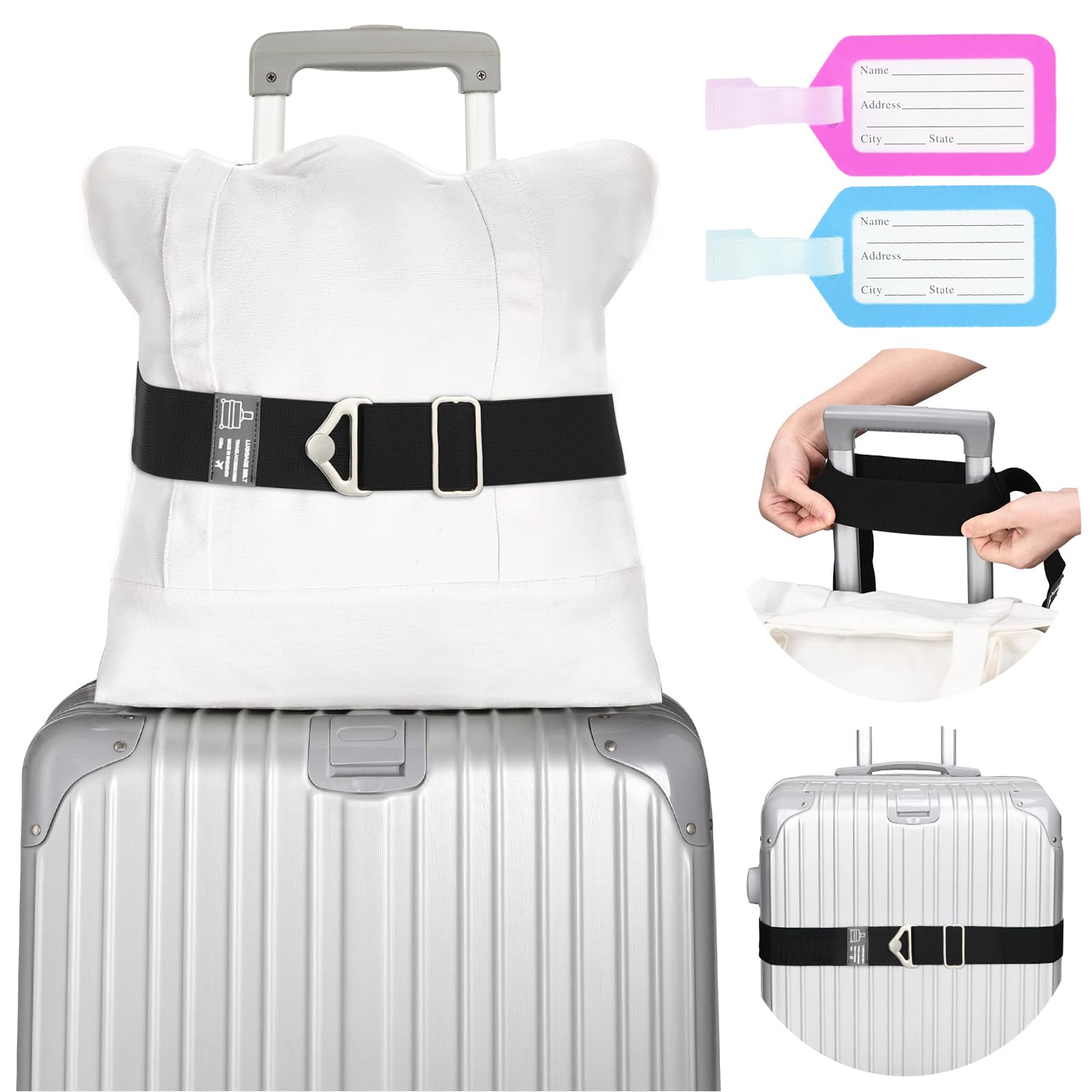 GmwyCzV Koffergurt, Einstellbare Koffer Gurtband mit Feste Schnalle und 2 Kofferanhänger, rutschfest Luggage Strap für Koffer, Lang Kofferband Gurt, Verschließen der Koffers auf Reisen, Schwarz GmwyCzV Koffergurt, Einstellbare Koffer Gurtband mit Feste Schnalle und 2 Kofferanhänger, rutschfest Luggage Strap für Koffer, Lang Kofferband Gurt, Verschließen der Koffers auf Reisen, Schwarz von GmwyCzV