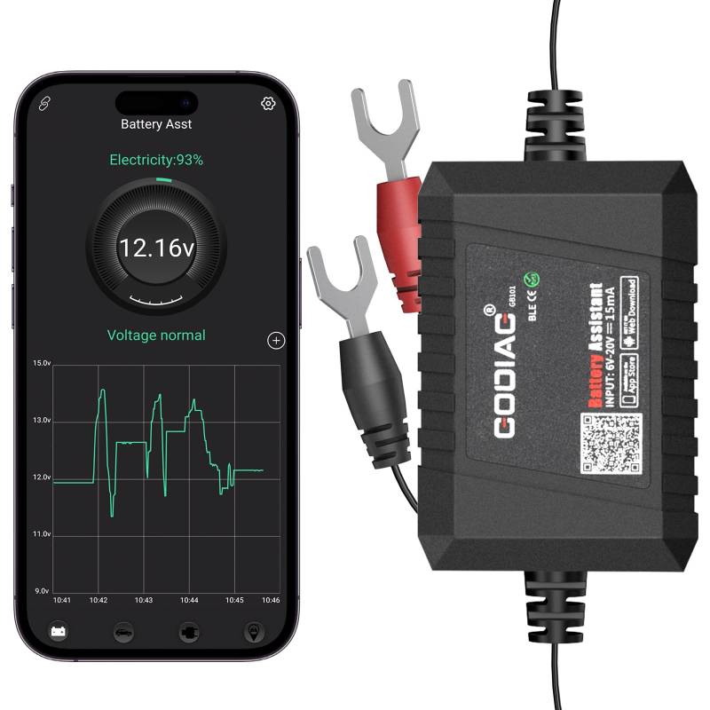 Batterietester Kfz, GODIAG GB101 Autobatterie Tester Auto Batteriewächter 6~20V mit Batterielastprüfgerät, Spannungstest, Kurbeltest und Ladetest Bluetooth von GODIAG