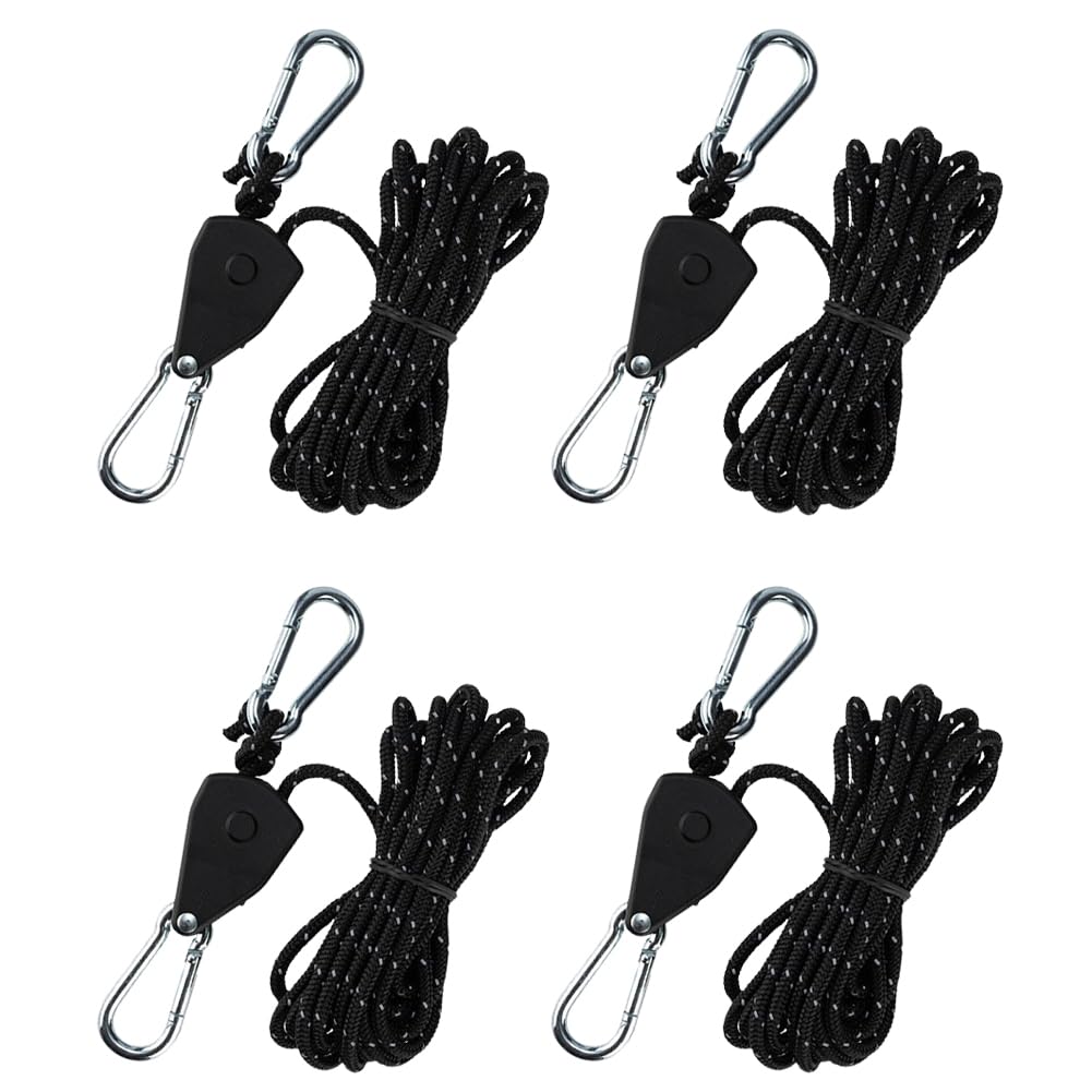 Gohytal 4er-Pack Ratschenhänger mit verstellbarem Seil, 2 m Seilaufhänger (1/8 Zoll), Umlenkrolle für Pflanzen, Lüfter, Lampen und Indoor-Pflanzen – Robuste Höhenverstellung und einfache Handhabung von Gohytal