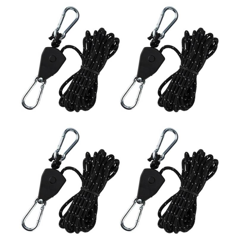 Gohytal 4er-Pack Ratschenhänger mit verstellbarem Seil, 2 m Seilaufhänger (1/8 Zoll), Umlenkrolle für Pflanzen, Lüfter, Lampen und Indoor-Pflanzen – Robuste Höhenverstellung und einfache Handhabung von Gohytal