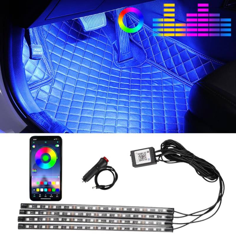 Led Auto Innenraumbeleuchtung, Auto LED Streifen, 72 LED Streifen Autoinnenraumbeleuchtung Ambientebeleuchtung, Farbenfroher Modus+Musikmodus, APP Steuerung, Geschenke für Männer Frauen von Gohytal